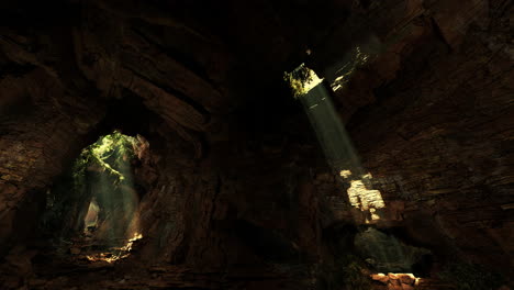 sunlight beams into dark cave interior