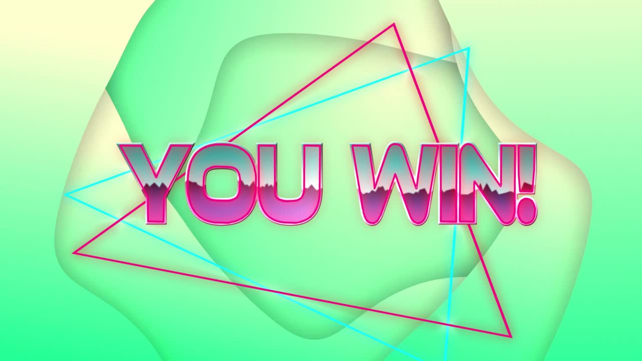 Animasjon av teksten 'du vinner' over grønne former.