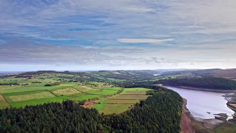 drone aerial footage of the langsett reservoir showing low water levels in autumn