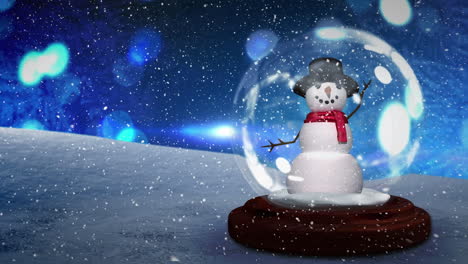 linda animación navideña del muñeco de nieve contra el fondo bokeh 4k