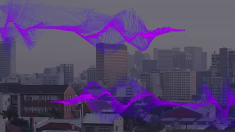 Animation-of-purple-wave-over-cityscape