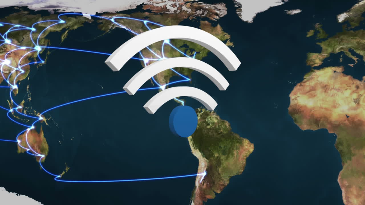 símbolo wifi y un mapa del mundo