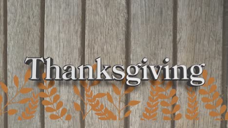 digital composition of thanksgiving text and leaves pattern against wooden background