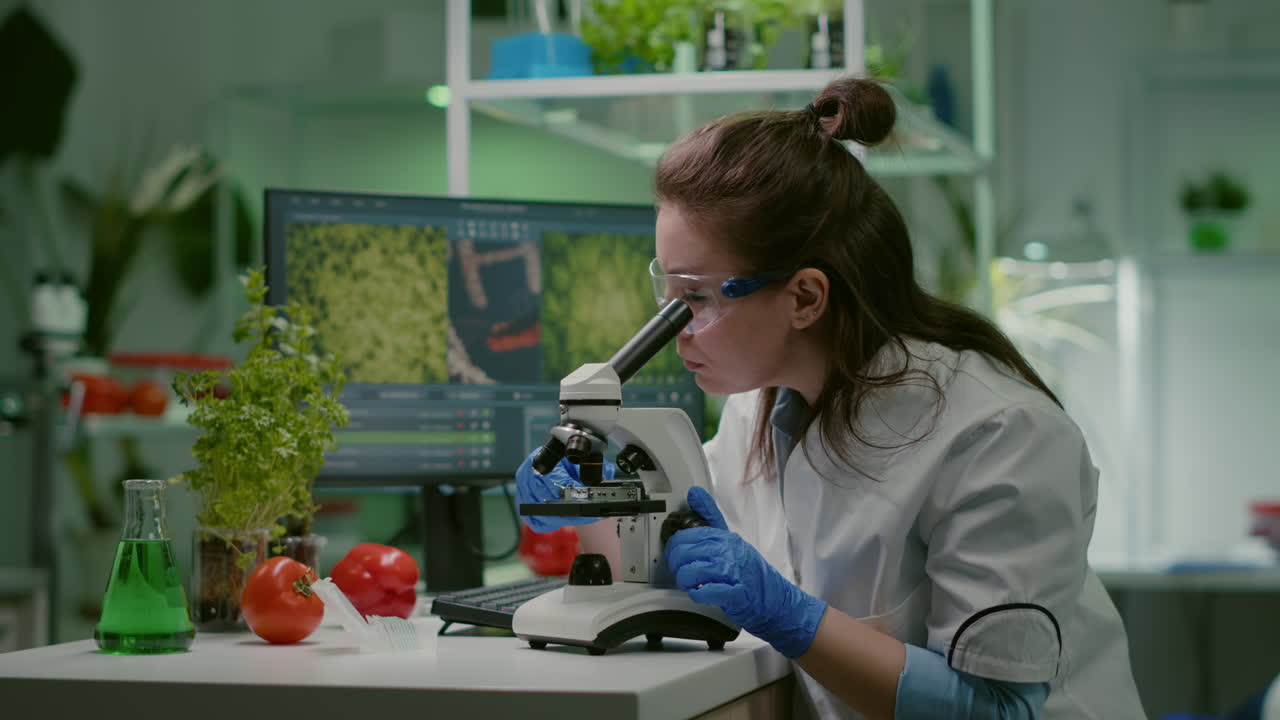 Portrait of biologist scientist in white coat working in expertise laboratory