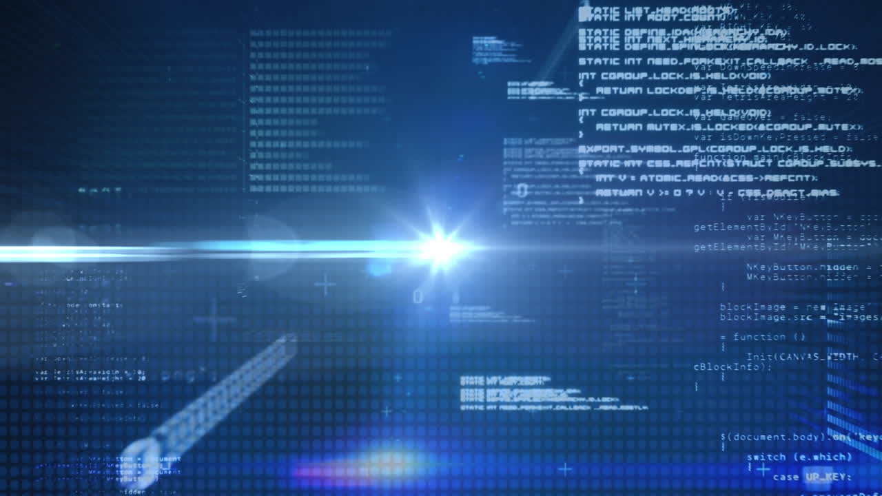 Animation of data processing over light trails on black background