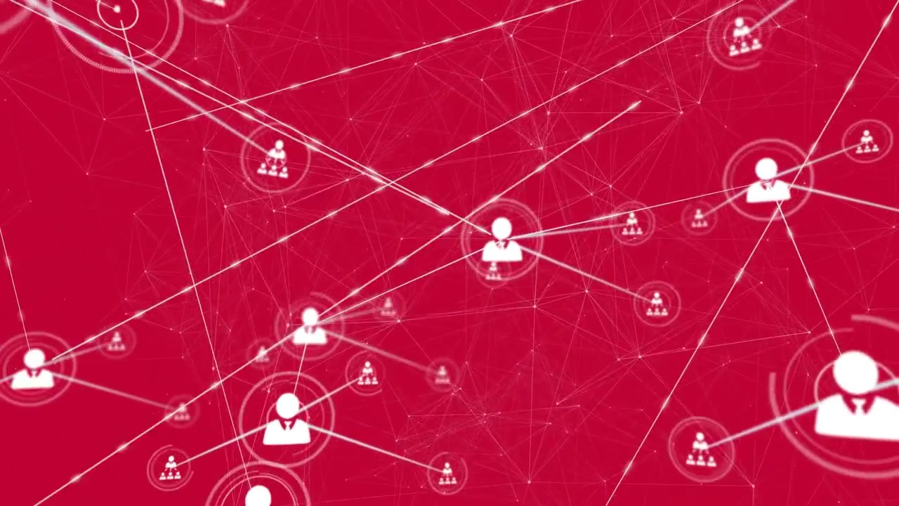 Animation of network of connections with people icons over red background