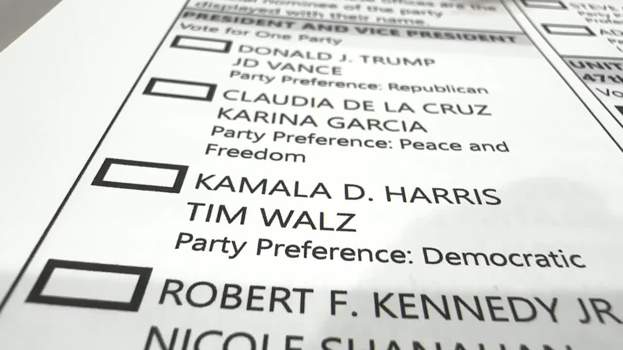 2024 US Elections (Mail-In) Ballot; POV Of Registered Voter Reading Through Names Of Party Nominated Candidates Running For United States President And Vice President.