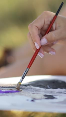 talented african american female artist creating masterpiece painting picture on canvas talented african american female artist creating masterpiece painting picture on canvas in art studio