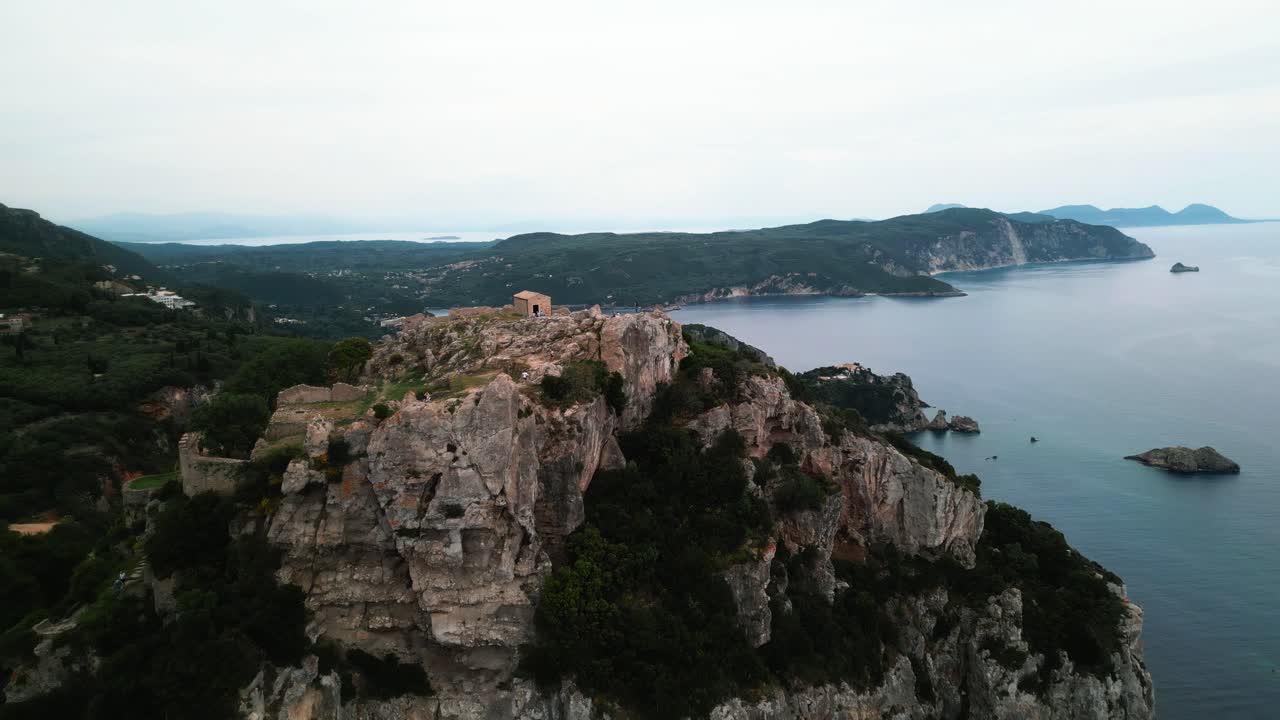 A shot of Angelokastro Byzantine Castle Corfu Greece from a drone.