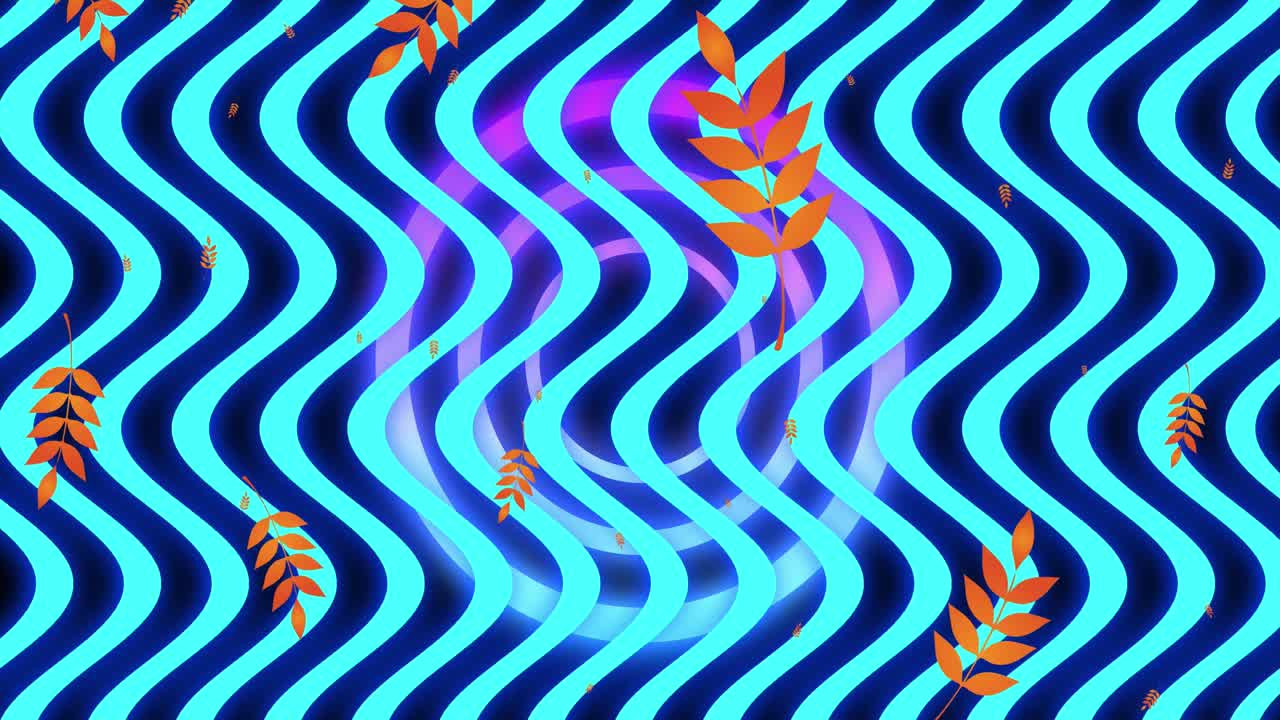 animación de hojas de otoño sobre un fondo ondulado azul
