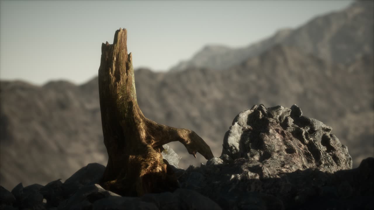 pino muerto en la roca de granito al atardecer