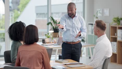 business, man or speaker with team
