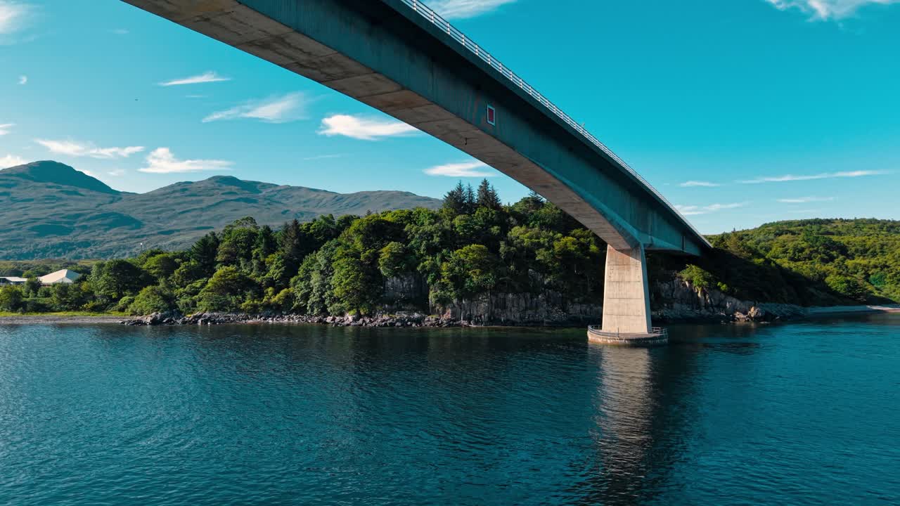 Bridge Over Water with Mountain Backdrop