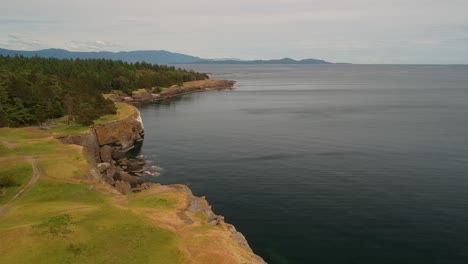 drone shot of bluffs with ocean views and green grass