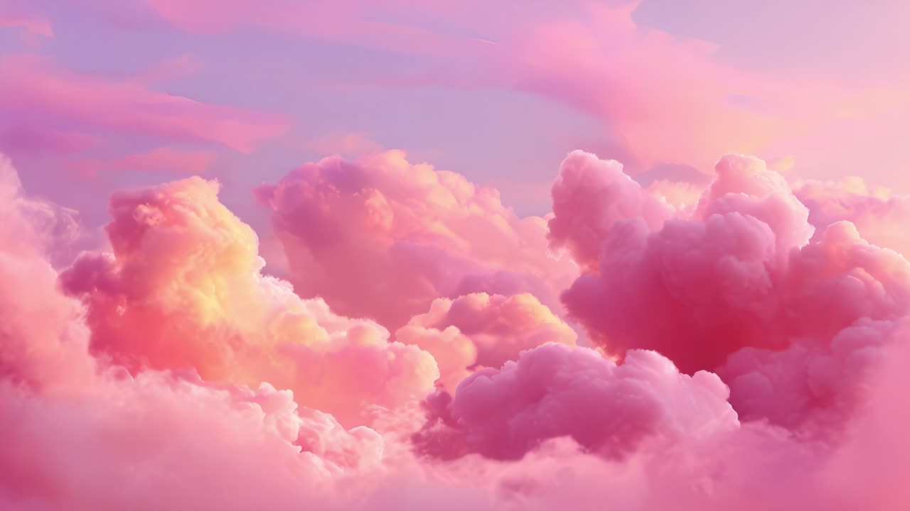 A Serene Landscape of Soft Pink and Lavender Clouds Bathed in Gentle Light, Evoking Tranquility and Dreamlike Beauty, Perfect for Relaxation and Reflection