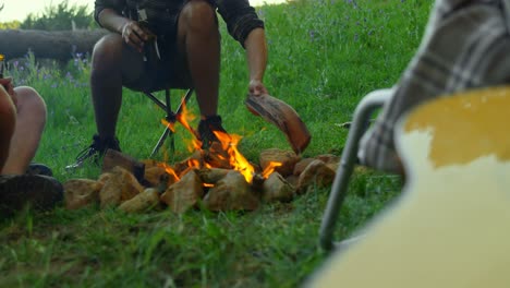 Friends-having-fun-near-bonfire-in-the-forest-4k