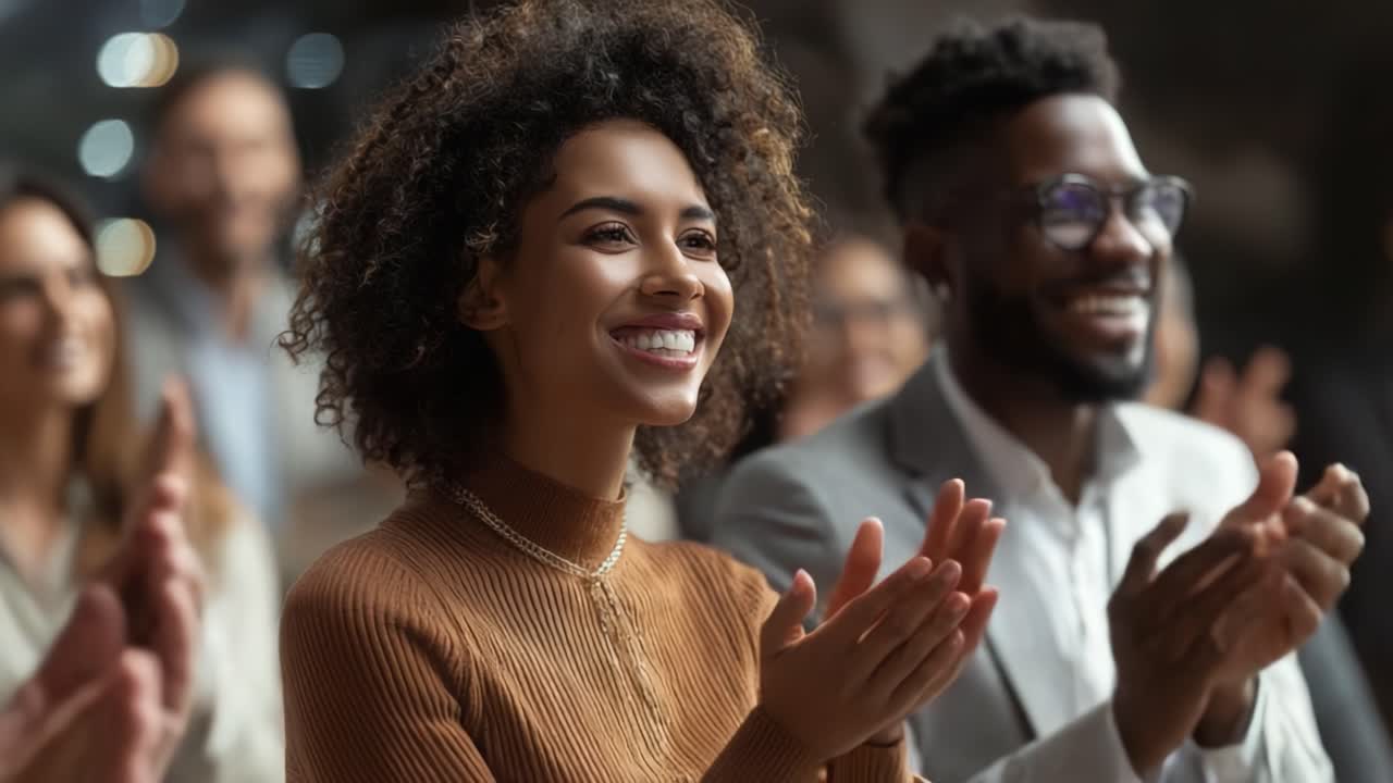 A Joyful Audience Celebrating Achievement with Enthusiastic Applause in a Formal Event, Capturing the Essence of Community and Shared Happiness and Accomplishment