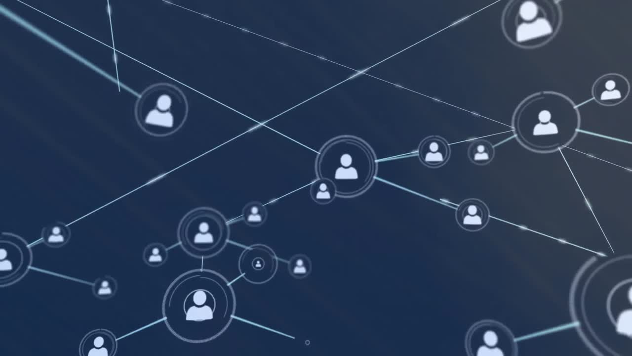 Animation of network of profile icons against blue gradient background