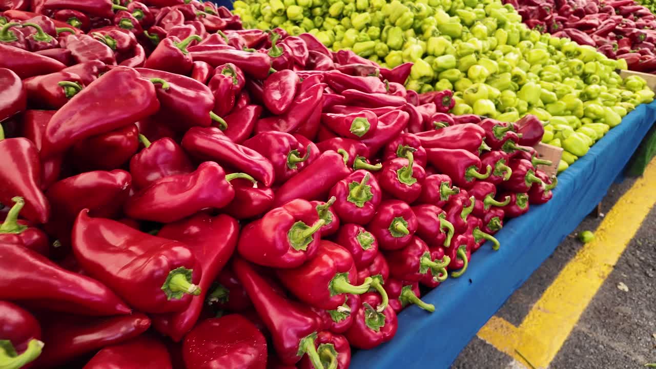 Fresh Red and Green Peppers at the Market