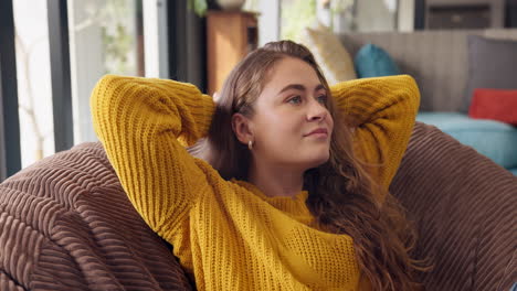 woman relaxing in a bean bag chair