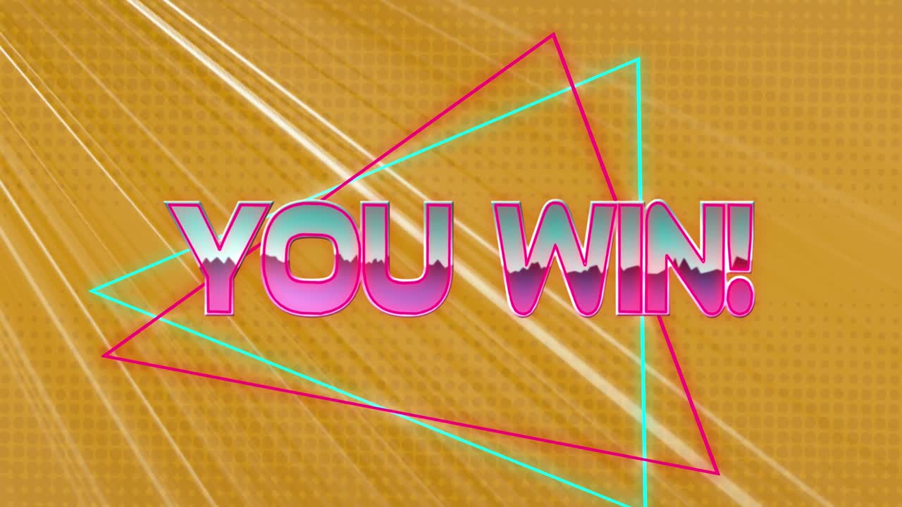 노란색 배경에 빛의 흔적에 대해 네온 배너를 통해 텍스트를 승리 애니메이션