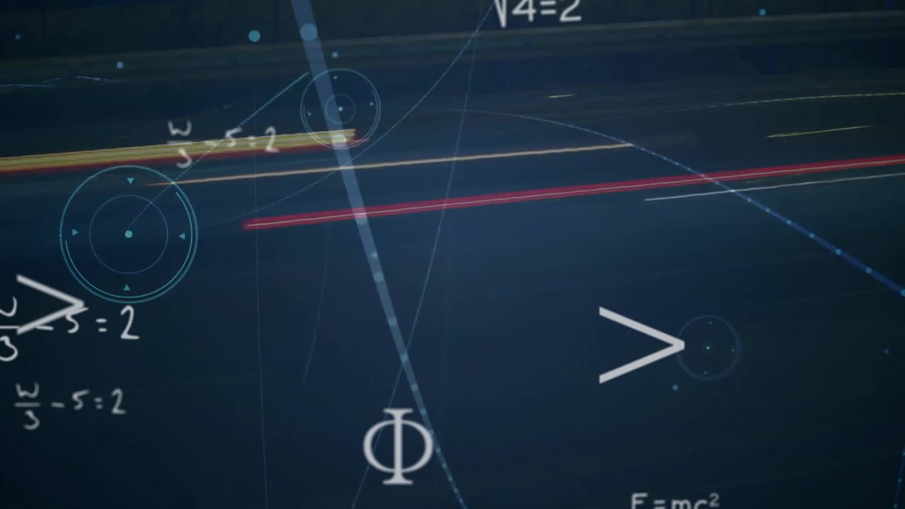 글리치 기법의 애니메이션, 렌즈 플레어, 수학적 방정식, 이동하는 차량의 시간 지연