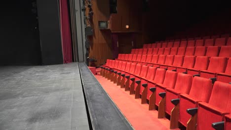 empty red theater seats arranged in rows