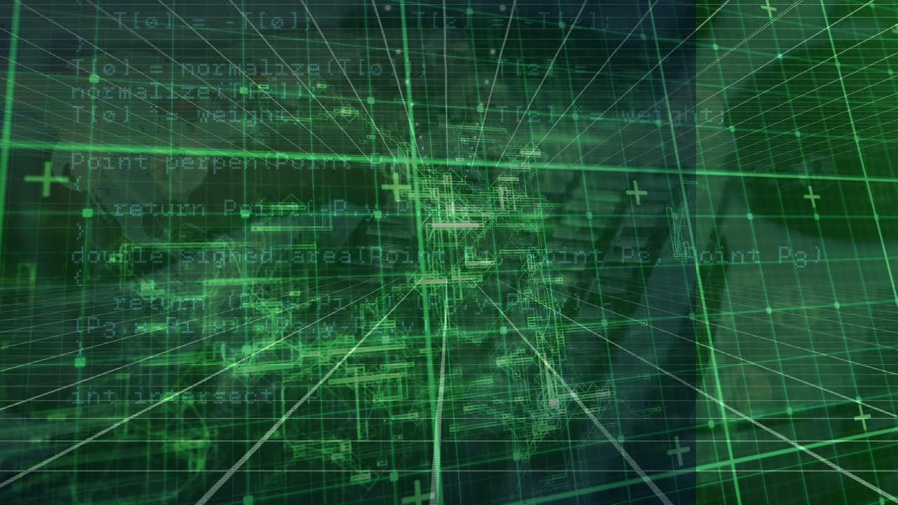 녹색 그리드를 통해 데이터 처리의 애니메이션