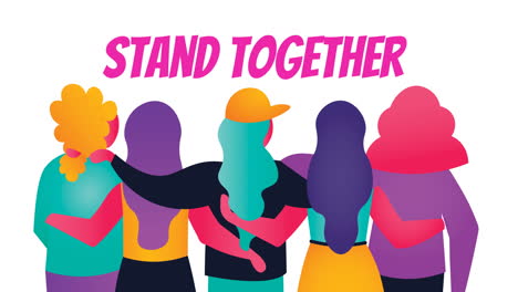 animation of stand together text and women icons on white background