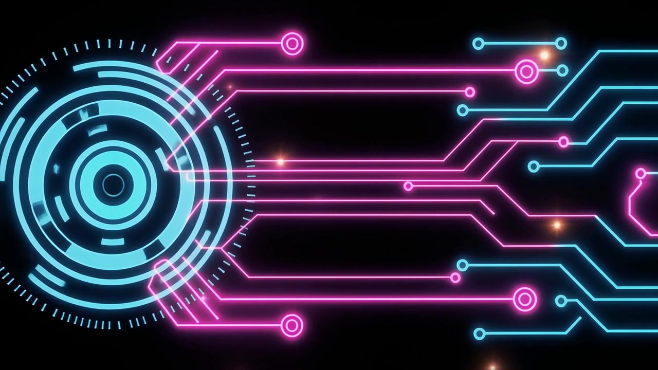 Glowing Digital Network Connection with Pink and Blue Lines