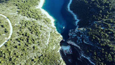 a top view of the beach stiniva, wonder of geology on vis island,dalmatia, croatia