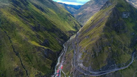 An-aerial-shot-of-the-"Nariz-del-Diablo"-or-Devil's-Nose-in-Alausí,-Chimborazo-Province,-Ecuador