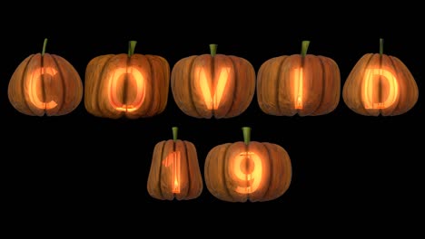 carved pumpkin letters  forming the text covid 19