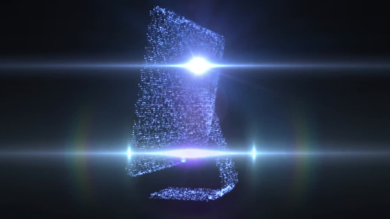 검은 바탕에 빛의 흔적을 가진 반 ⁇ 이는 입자로 형성된 컴퓨터의 애니메이션