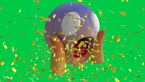 animation of confetti falling over shocked emoji icon on green screen background
