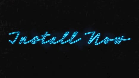 animación de instalar ahora texto en fuente de neón azul parpadeando sobre fondo negro