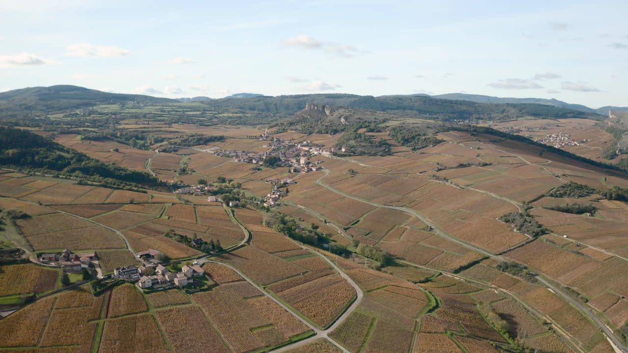 vista aérea de los viñedos de borgoña cerca de macon en otoño