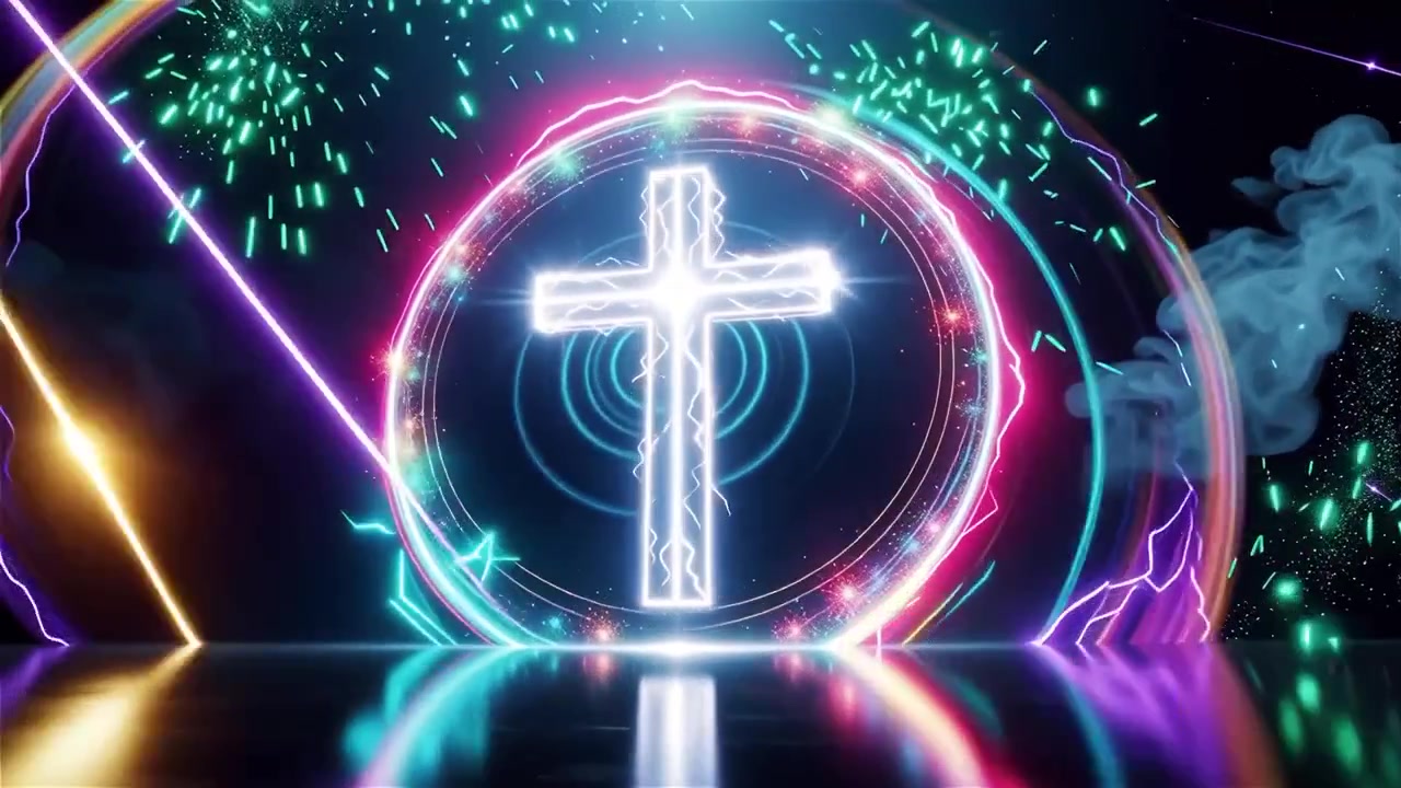 Christliches Kreuz, himmlisches Licht, Anbetungshintergrund.