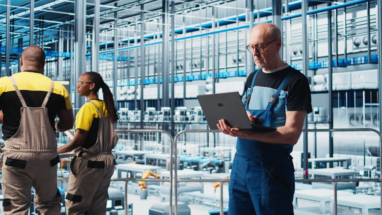 Ingegnere senior di impianto industriale Industria 4.0 che automatizza macchine robotiche