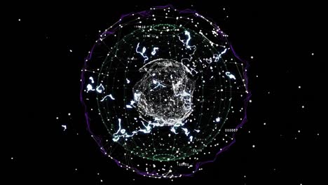 animation of spinning globe and network of connections on black background