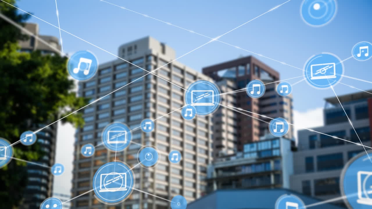 도시 풍경에 대한 연결 네트워크의 애니메이션