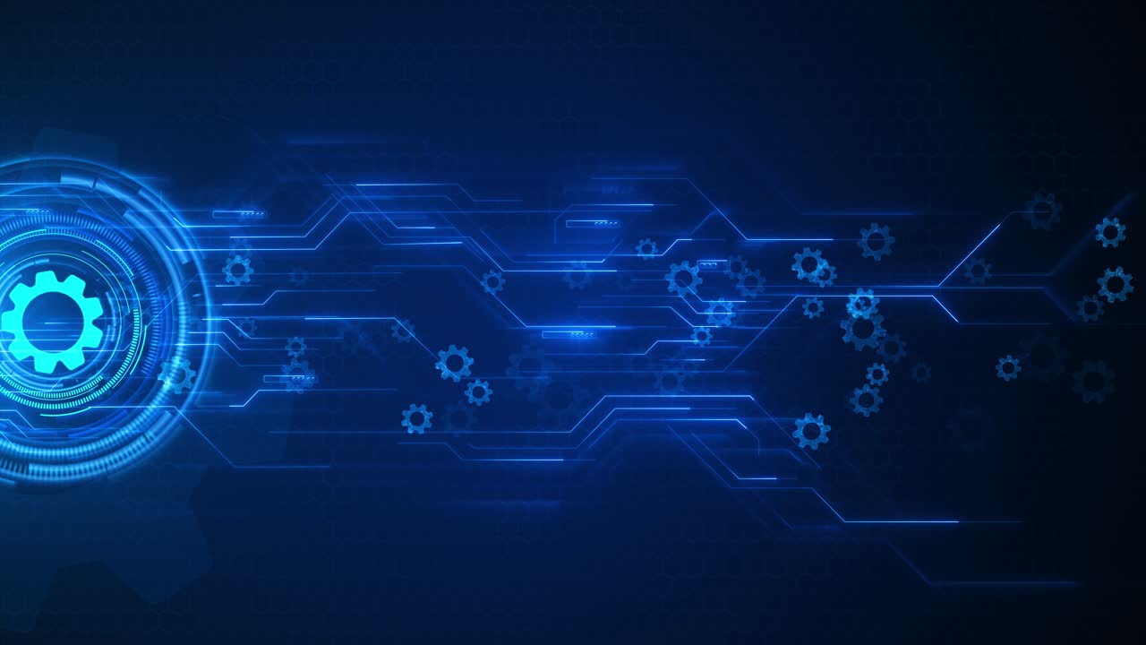 Ingranaggi digitali, sfondo di tecnologia futura, evoluzione della produttività, ingranaggi futuristici e mondo dei grafici