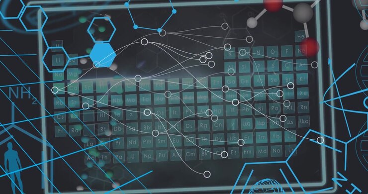Animation of data processing over medical icons