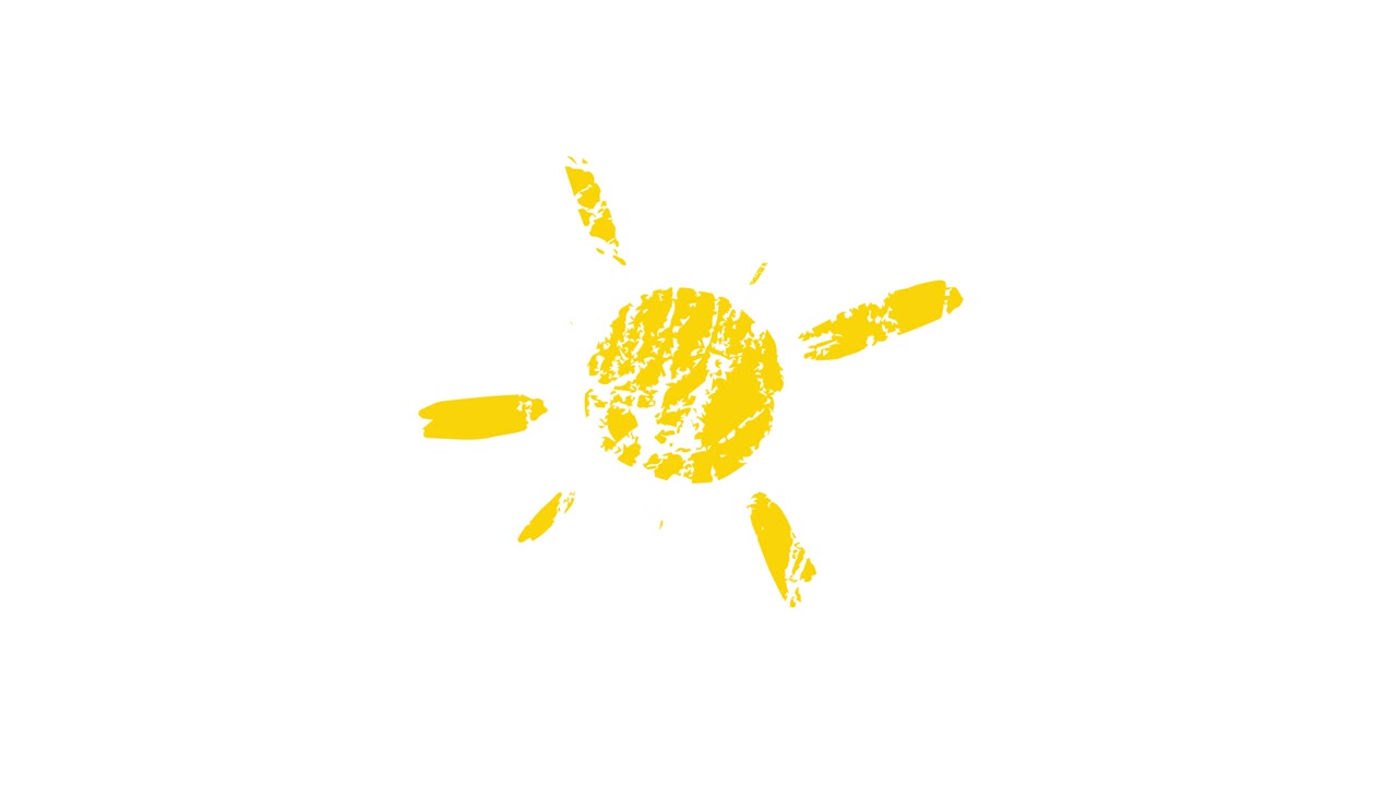 그룬지 텍스처 스타일로 손으로 그려진 빛나는 태양, 회전하는 만화, 색 배경에 노란색 태양, 날씨 개념, 알파 채널, 루프 영상, 4k 비디오 그래픽 애니메이션