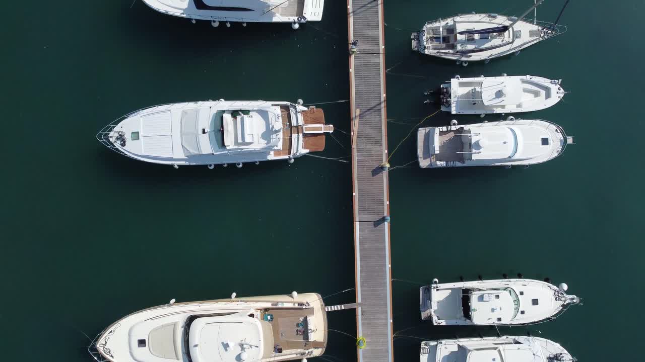 Aerial View of Luxury Yachts Moored at a Marina