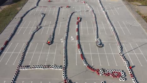 top view go karting circuit with roads and tires