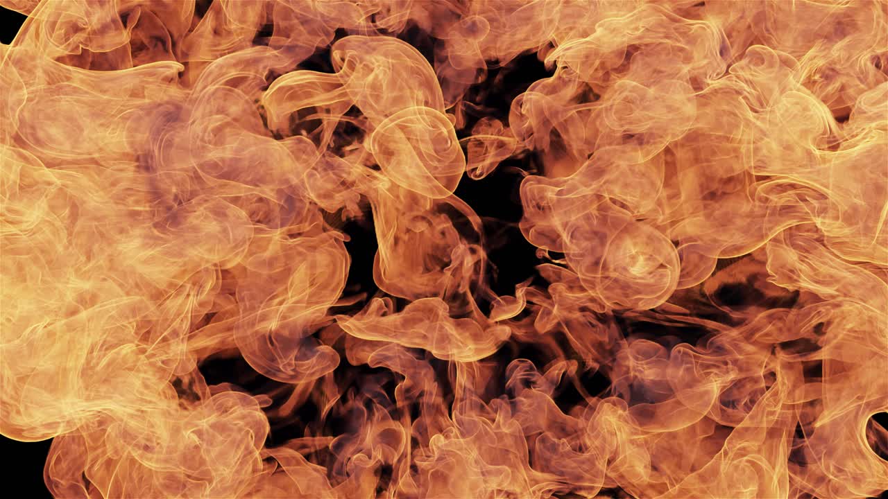 Abstrakt eld- och rökexplosion som utvidgas och upplöses på svart bakgrund