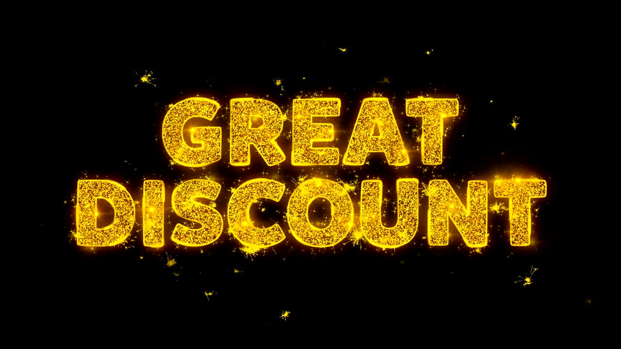 훌륭한 할인 텍스트는 검은 바탕에 입자를 불꽃으로 만니다.