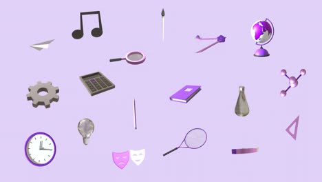 Animación-De-Iconos-Educativos-Sobre-Fondo-Morado