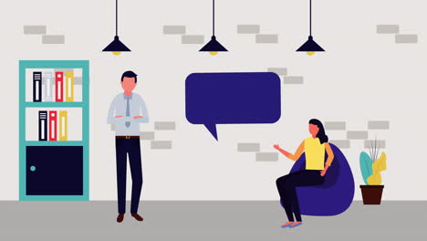 business couple in the office with speech bubble characters